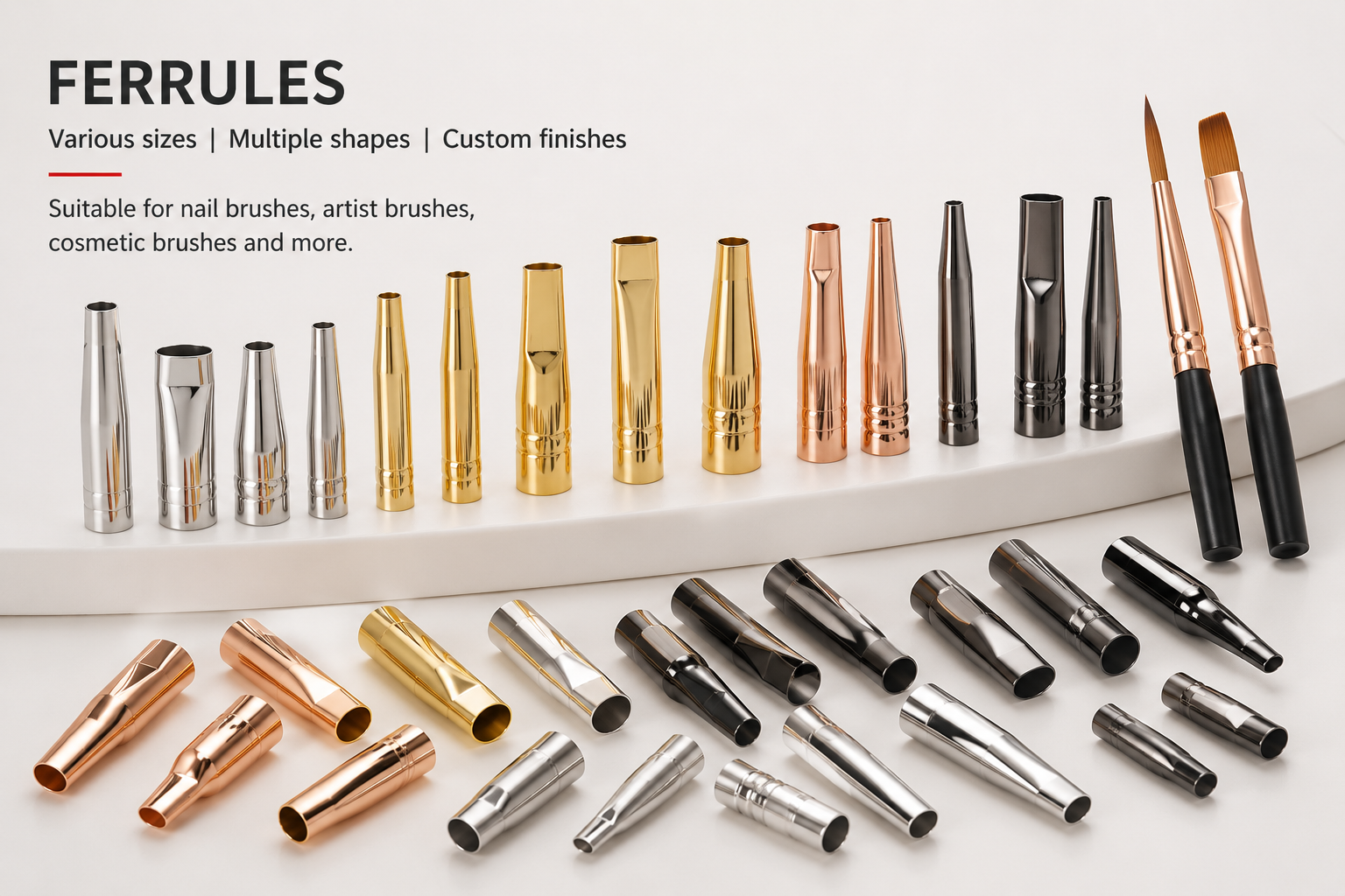 Custom brush ferrules in multiple sizes and finishes by HECHUNZI